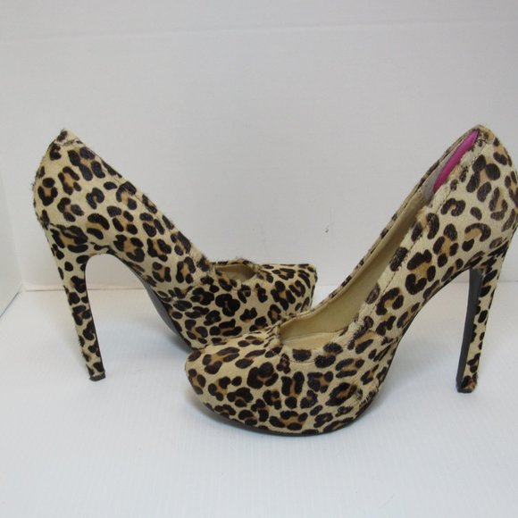 Kelsi Dagger Calf Hair Leopard Print Platform Stiletto Heels - Picture 5 of 10